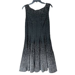 Eliza J Dress 14 Sleeveless Midi Blk White Dots Stretch Ombre Classic Elegant